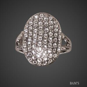 Sparkling Rhinestone Statement Ring | Size 9 | Silver Tone